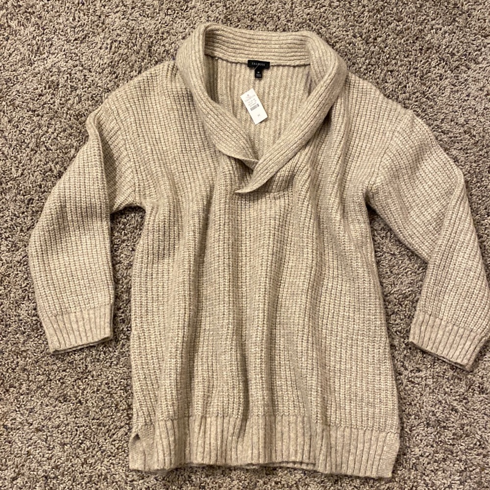 Talbots 3/4 sleeve sweater shawl collar size M beige